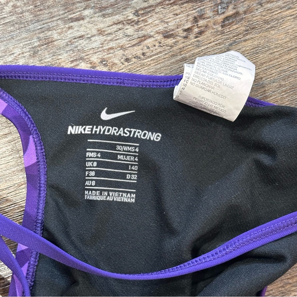 Nike Hydrastrong Purple Geometric One Piece Swimsuit Size 4 30 - Picture 5 of 5